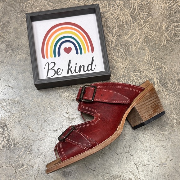 Freebird Caprice red leather heeled sandals with buckle straps